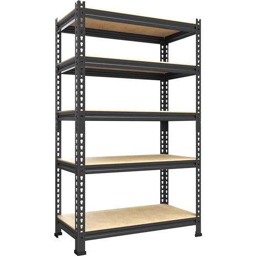 PrimeZone Storage Shelves 5 Tier Adjustable Garage Storage Shelving, Heavy Duty Metal Storage Utility Rack Shelf Unit for Warehouse Pantry Closet Kitchen, 28' x 12' x 59', Black