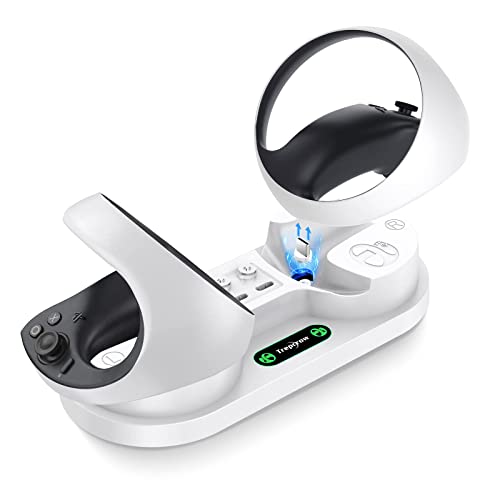 Trepcrow Charging Station for Playstation VR2 Sense Controller - Charging Dock with 4 Type-C Magnetic Clasp/Type-C Cable Desk Charger Stand Compatible with PS VR2 Controller [LED Indicator], White