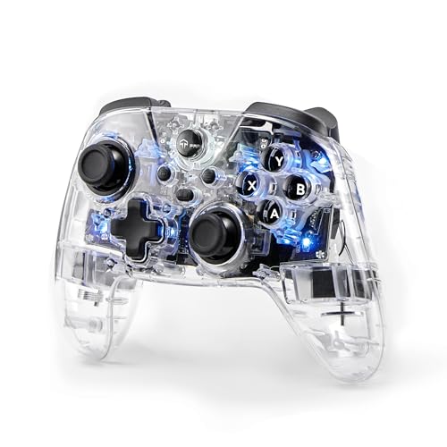 TPARTS Wireless Game Controller for Tesla Model 3/Y/S/X, Multi-Device Crystal Clear Controller with 7-Colors LED Mode for Switch/STEAM Deck/PC/Tesla (1 pc)