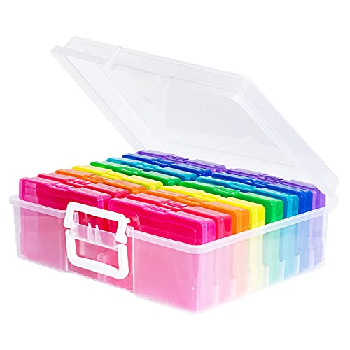 novelinks Transparent 4' x 6' Photo Cases and Clear Craft Keeper with Handle - 16 Inner Cases Plastic Storage Container Box (Multi-colored)