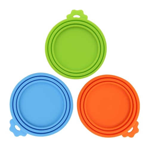 SHENGQIDZ 3 Pack Pet Food Can Covers Universal Can Lids Safe/Silicone Dog&Cat Food Can Lid Covers (green+blue+orange)