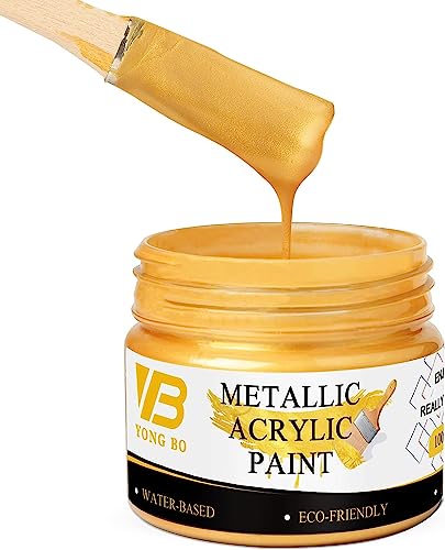 Acrylic Gold Paint, 100ml Metallic Gold Leaf Paint, Gold Paint for Metal, Wood, Headstone,Painting, Non Toxic Non Fading