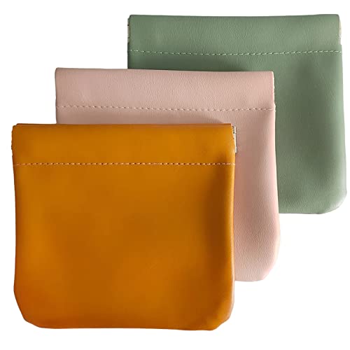 ALUXY 3Pcs Pocket/ Squeeze Cosmetic Bag, Waterproof Leather No Zipper Self-Closing Portable Travel Makeup Pouch (A)