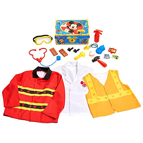 Disney Junior Mickey Mouse Helping Hands Dress Up Trunk, 19 Piece Pretend Play Set with Storage, Size 4-6X, Kids Toys for Ages 3 Up, Amazon Exclusive