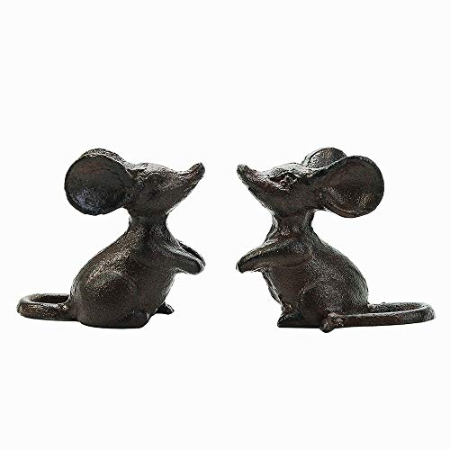 Sungmor Cast Iron Little Cute Mouse Ornament - Decorative & Lovely Figurine Indoor Outdoor Statues - Interesting Animal Sculpture Home Decoration - 2PC Pack & Brown Color