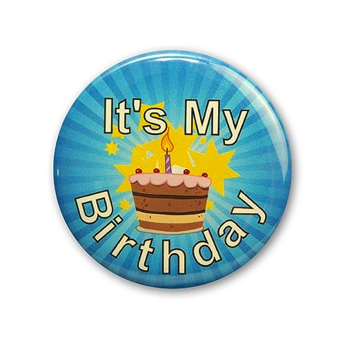 Secure ID It's My Birthday Button, Button Pin for the Birthday Girl or Birthday Boy, Birthday Pin for Adults, Kids, Men, and Women, Clothing Magnet Attachment, 2-1/4', Blue