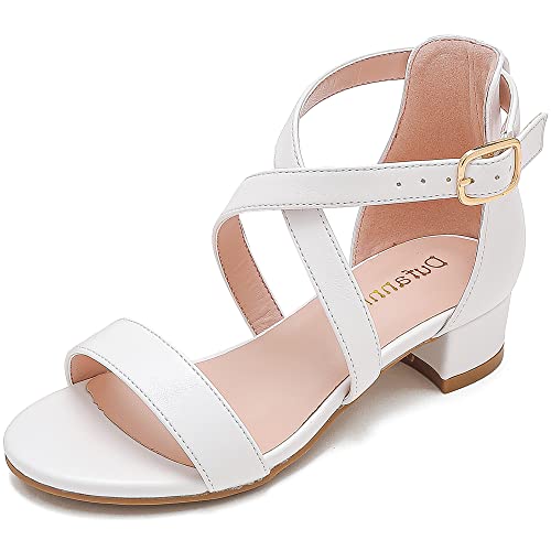 Dufannie White Sandals for Girls High Heel Kid Wedding Shoes Princess Shoes Girls Dress Shoes for Girls Party Wedding First Communion Church Christmas Sandals for Little Big Kids(3602White 2)