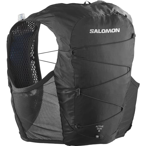 Salomon Active Skin 8 Running Hydration Pack with flasks, Black, S