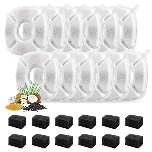 24 Pcs Cat Fountain Replacement Filters 12 Pack Cat Water Fountain Replacement Filters with 12 Pack Pre-Filter Sponges, Pet Fountain Filter Fit for 95oz/2.8L Automatic Pet Fountain Cat Water Fountain