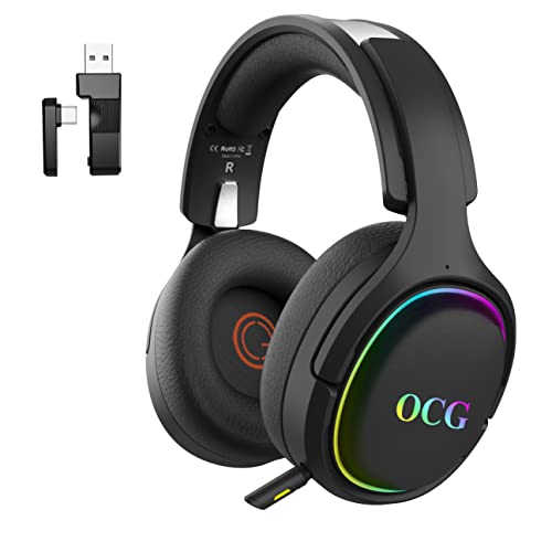 OCG Wireless Gaming Headset for PS4 PS5 Mac PC, Bluetooth Gaming Headphones with Microphone Noise Canceling,2.4G USB & Type C Dongle for Nintendo Switch Gamer Headphone for Laptop Computer Black…