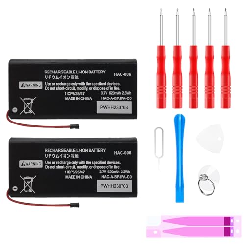 Qoutmcuy Joy Con Battery,HAC-006(2-Pack) 620mAh Rechargeable Battery for Nintendo Switch HAC-015, HAC-016 Left & Right Joy-Con Controller with Tool Kits