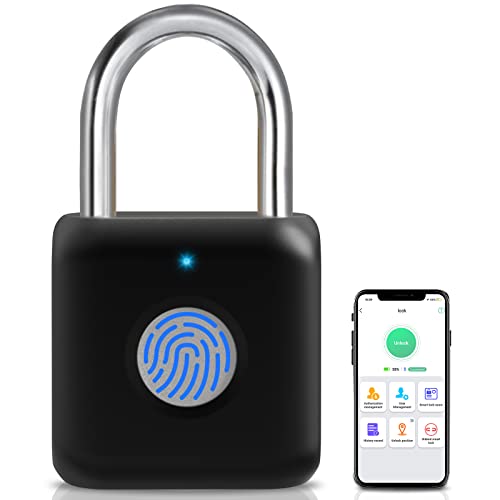 Fingerprint Padlock, Pothunder Padlock, Locker Lock, Combination Lock, Fingerprint Lock with APP Unlock, USB Rechargeable, Suitable for Gym Locker, Door, Locker(Black)