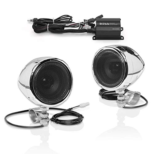 BOSS Audio Systems MC420B 3 Inch Motorcycle Speakers and Amplifier Audio Sound System – Class D Compact Amplifier, Weatherproof, Volume Control, ATV UTV Compatible, For Stereo, Tweeters
