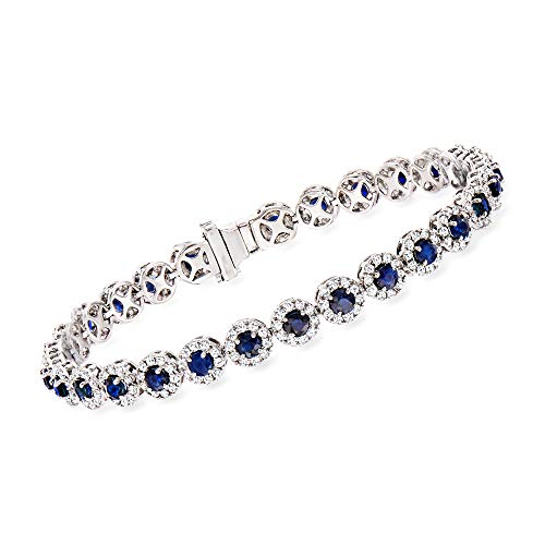 Ross-Simons 5.50 ct. t.w. Sapphire and 3.00 ct. t.w. Diamond Tennis Bracelet in 14kt White Gold. 7 inches