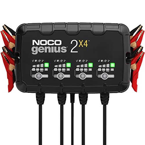 NOCO GENIUS2X4, 4-Bank, 8A (2A/Bank) Smart Car Battery Charger, 6V/12V Automotive Charger, Battery Maintainer, Trickle Charger, Float Charger and Desulfator for Motorcycle, ATV and Lithium Batteries
