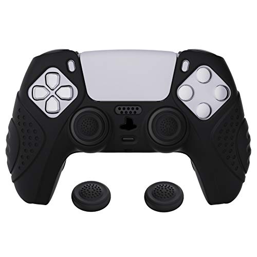 eXtremeRate PlayVital Guardian Edition Black Ergonomic Soft Anti-Slip Controller Silicone Case Cover for ps5, Rubber Protector Skins with Black Joystick Caps for ps5 Controller