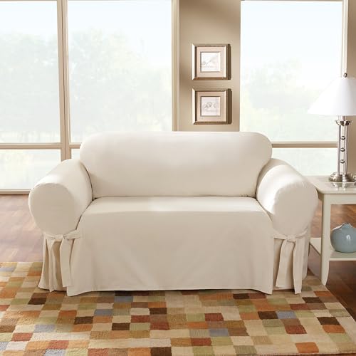 SureFit SF26807 100 Percent Machine Washable One Piece Cotton Duck Sofa Loveseat Slipcover, Natural