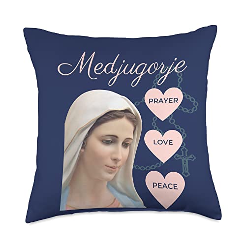 Medjugorje Our Lady Queen of Peace Medjugorje Rosary Prayer Love Peace Blessed Mother of Jesus Throw Pillow, 18x18, Multicolor