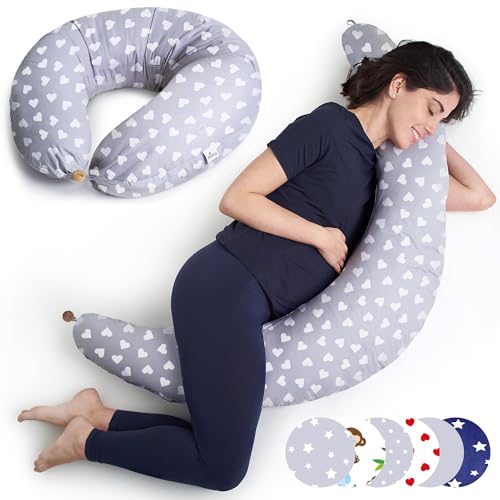 Niimo XXL Pregnancy Pillow & Baby Feeding Pillow - 2022 Double Platinum Winning Maternity Pillow, 100% Cotton Pregnancy Pillow Cover, Machine-Washable Pregnancy Body Pillow, Pregnancy Must Haves