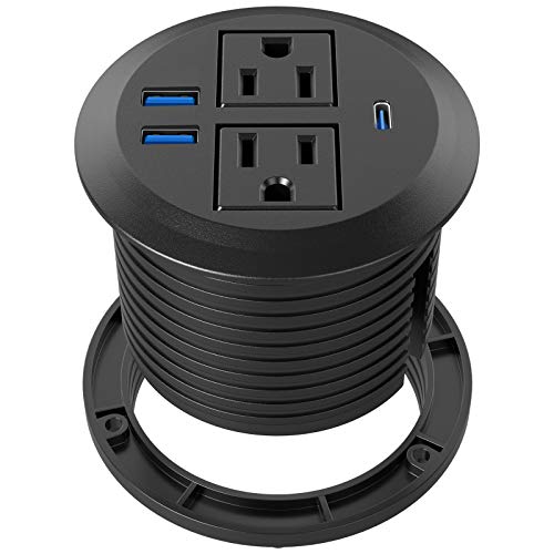 Recessed Power Grommet with AC Outlets, 20W Fast Charging USB-C Port - Flush-Mount for Desktop,Workspace Essential Desk Outlet