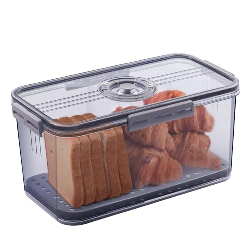 Gifhomfix Bread Box Bread Boxes for Kitchen Counter Airtight, Time Recording Bread Storage Container with Lid, Bread Keeper for Homemade Bread, Toast, Bagel, Donut and Cookies, Grey