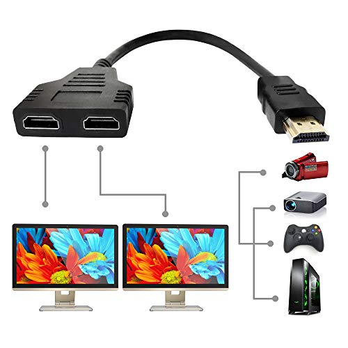 HDMI Cable Splitter 1 in 2 Out HDMI Adapter Cable HDMI Male to Dual HDMI Female 1 to 2 Way, Support Two TVs at The Same Time, Signal One In Two Out