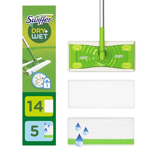 Swiffer Sweeper 2-in-1 Dry + Wet Floor Mopping and Sweeping Kit, Multi-Surface Kit for Floor Cleaning, Kit Includes 1 Sweeper, 14 Dry Sweeping Cloths, 5 Wet Mopping Cloths