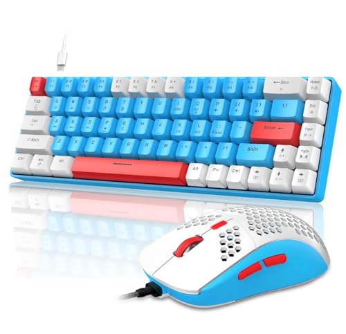 LexonElec 60% RGB Gaming Keyboard and Mouse Combo,Wired Mechanical Keyboard,68 Keys TKL Compact Mini Layout,Honeycomb Gaming Mouse,Up to 6400DPI,for PC MAC PS5 Xbox,(Blue)