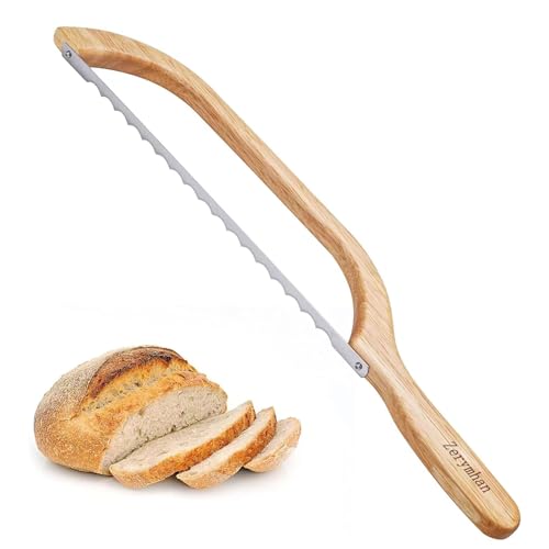 Zerymhan Wooden Sourdough Bread Knife,16' Serrated Bread Cutter for Homemade Bread,Bagels, Baguettes and More,Bow Bread Knife,Fiddle Bow Design Easy to Cutting,Premium Carbon Steel