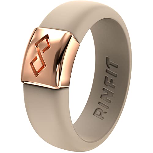 Rinfit Silicone Rings for Women - Silicone Wedding Bands Women - Infinity Ring with Metal Plate - Rubber Rings - Patented Design - Nude & Rose Gold - Size 7