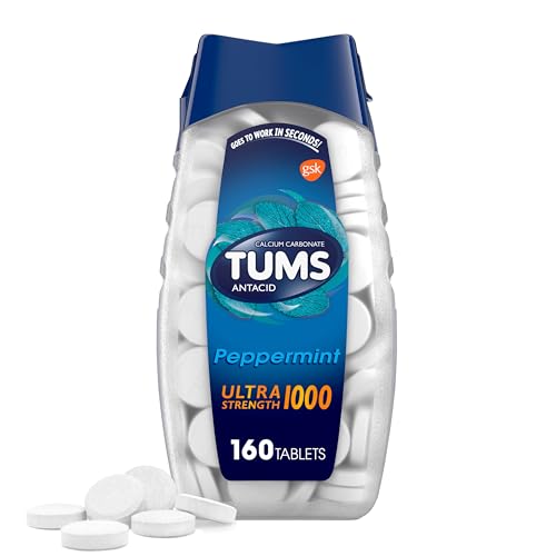 TUMS Ultra Strength Chewable Antacid Tablets for Heartburn Relief, Peppermint - 160 Count