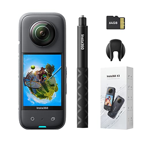 Insta360 X3 - Get Set Kit Waterproof 360 Action Camera with 1/2' 48MP Sensors, 5.7K 360 Active HDR Video, 72MP 360 Photo, 4K Single-Lens, 60fps Me Mode, Stabilization, 2.29' Touchscreen, AI Editing