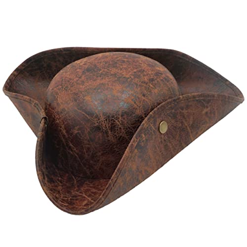 4E's Novelty Brown Faux Leather Pirate Hat for Adult Men Women Kids Tricorn Hat for Halloween Pirate Costume Accessories