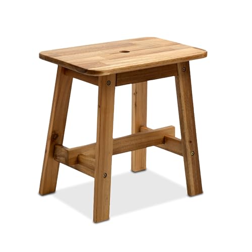 BEEFURNI Rectangular Acacia Wood Stool, Small Bench Seat, Small End Table Stool; Bathroom Stool Wood; Plant Stool; Makeup Stool; Perfect Size for Living Room, Bathroom, 1-Year Manufacturer Warranty