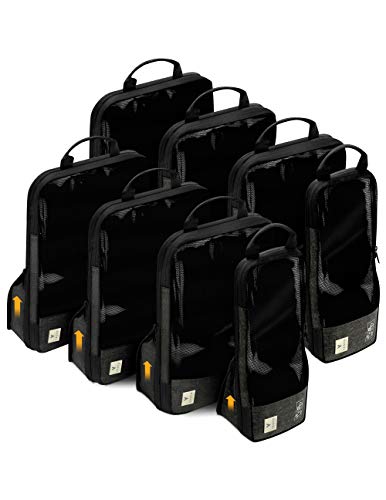 VASCO Compression Packing Cubes for Travel – Premium Set of 3 Luggage Organizer Bags (8 Set (2S+3M+3L) Black)