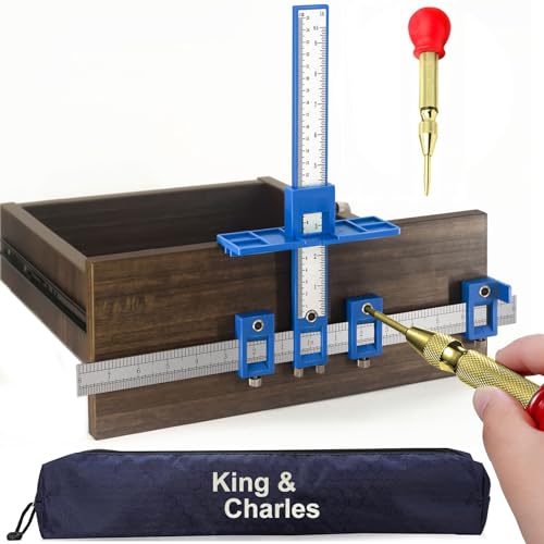King&Charles Cabinet Hardware Jig, Cabinet Handle Jig with Automatic Center Punch, Cabinet Jig for Handles and Pulls on Drawers/Cabinets, Cabinet Hardware Template Tool Perfect Set.