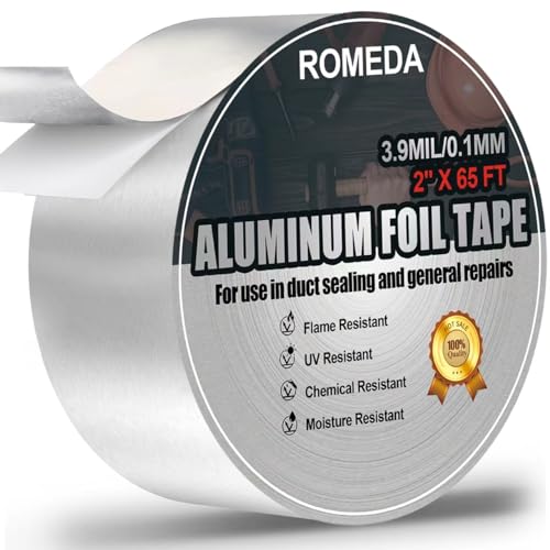 Aluminum Foil Tape, 2 inch x 65 Feet (3.9 mil), Insulation Adhesive Metal High Temperature Heavy Duty HVAC Tape, Silver for Ductwork, Dryer Vent, HVAC
