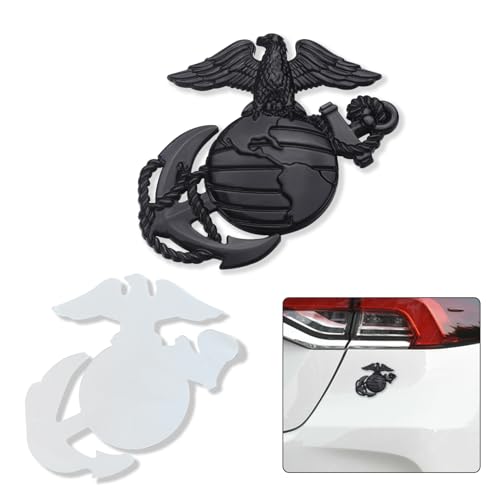 Lecctso US Marine Corps Car Emblem, USMC Car Decal, Zinc Alloy 3D USMC Hawk Globe Military Anchor Badge Sticker Decorative, Universal Raiders Car Accessories for Car, Truck, Pickup, Motorcycle (Black)