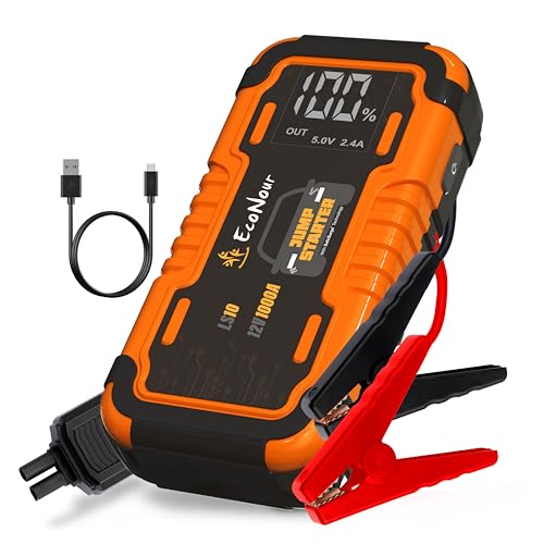 EcoNour LS10 Car Battery Jump Starter - 1500A Battery Jumper Starter Portable, 12V Jump Starters Car Battery Charger with SOS & Jumper Cable, Ideal for Up to 5.0L Gas & 3.0L Diesel Engines (12000 mAh)