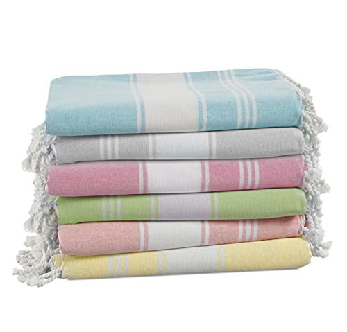 LANE LINEN Turkish Towels Set of 6, 100% Cotton Beach Towels Oversized, Pre-Washed Pool Towel, Extra Large Beach Towel, Sandproof Beach Towel, Absorbent Travel Towel,39'x71' - Multi Colors