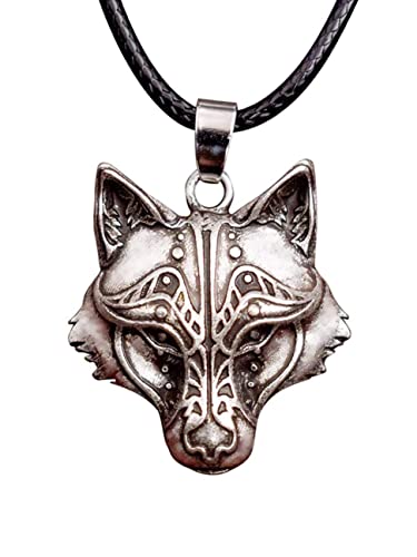 HAQUIL Wolf Necklace, Viking Wolf Head Pendant, Faux Leather Cord, Wolf Jewelry Gift for Men, Wolf Gifts Wolf Stuff (AD)
