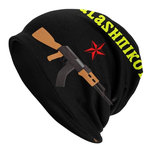 Ak-47 Kalashnikov Vintage Russian Gun Beanie Hat for Men/Women Elasticity Winter Skull Cap Warm Soft Knit Hat Lightweight Running Hats