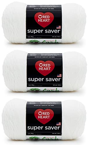 Red Heart Super Saver White Yarn - 3 Pack of 198g/7oz - Acrylic - 4 Medium (Worsted) - 364 Yards - Knitting/Crochet
