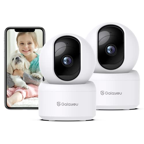 GALAYOU Indoor Security Camera 2K, Pet Camera, 360 Degree WiFi Home Security Camera for Baby/Elder/Nanny with Night Vision, Siren, 24/7 SD Card Storage, Works with Alexa and Google Assistant G2-2Pack