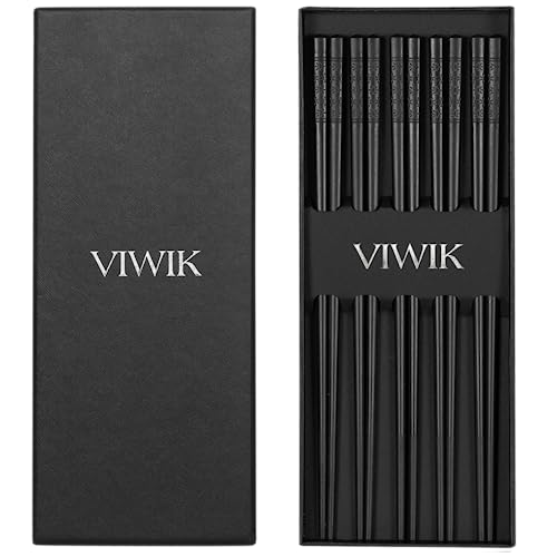 VIWIK Reusable Chopsticks 5 Pairs Premium Fiberglass Classic Style Lightweight Dishwasher Safe Chop Sticks 9.6 Inch Gift Set