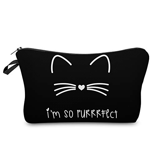 LOOMILOO Cosmetic Bag for Women, Adorable Roomy Makeup Bags Travel Water Resistant Toiletry Bag Accessories Organizer Cute Gifts (black cat 51294)