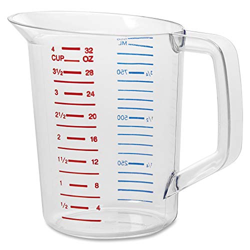 Rubbermaid Commercial Products Bouncer Clear Measuring Cup, 4-Cup/1-Quart, Clear, Strong Food Grade, For use with -40-degree F to 212-degree F, Easy Read for Liquid/Dry Ingredients while Cooking