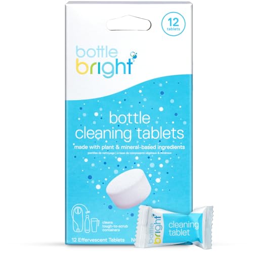 Bottle Bright Single Pack (12 Tablets)- Clean Stainless Steel, Thermos, Tumbler, Insulated and Reusable Water Bottles –Cleaning Tablets are Easy and Safe to Use