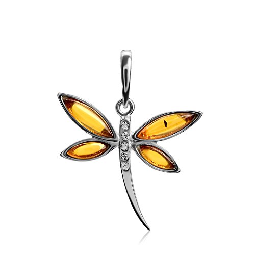 Ian and Valeri Co. Amber Sterling Silver Dragonfly Pendant