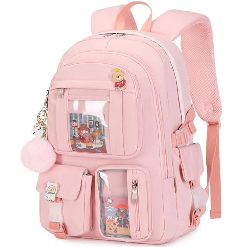 Laptop Backpacks 16 Inch School Bag College Backpack Large Travel Daypack Kawaii Bookbags for Teens Girls Women Students (Pink)